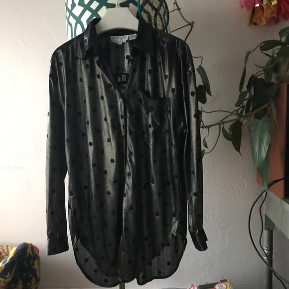 90s polka dot metallic button-up shirt - Picture 2 of 5